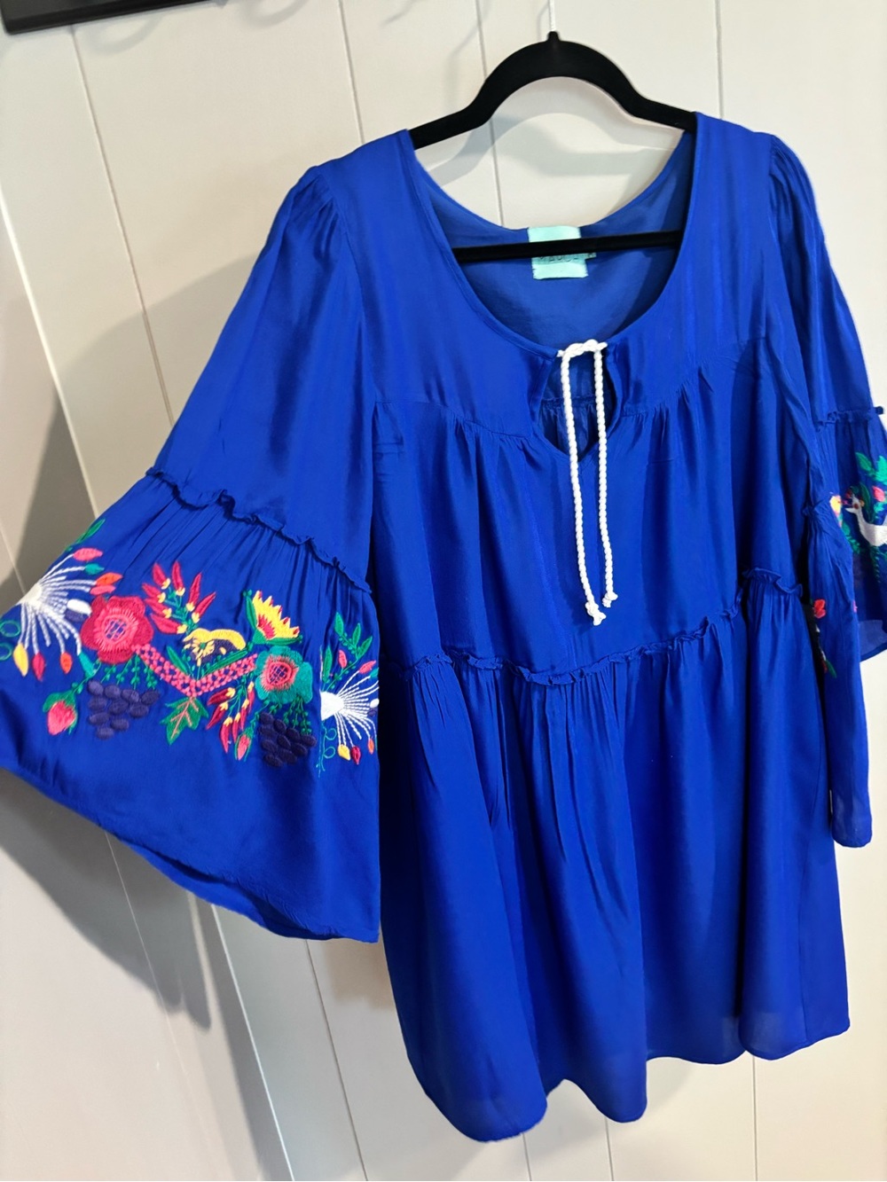 Judith March Royal Blue Embroidered Bell Sleeve Midi Dress